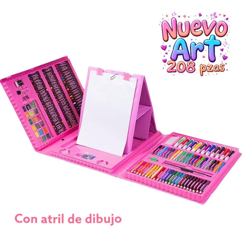 Mega Set Dibujo 208 Piezas Atril Rosa Roymart