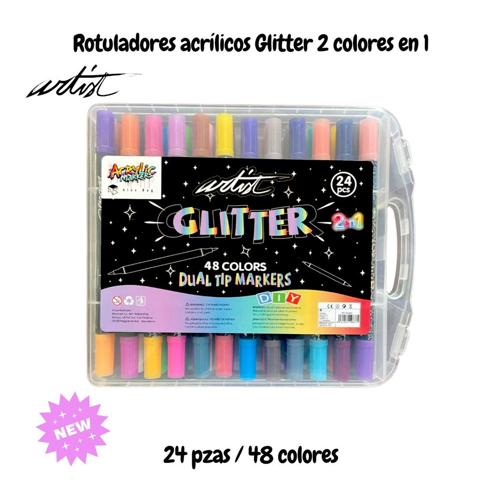 Sets 24 Rotuladores Doble Punta 48 Colores Glitter Shine Roymart Imagen principal del producto