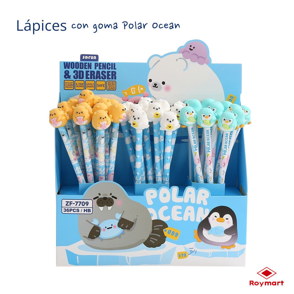 Exp.36 Lapices 3D con Goma Borrar Pinguin Ocean Roymart