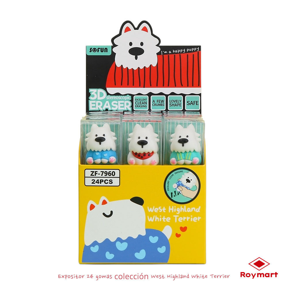 Exp.24 Gomas de Borrar Terrier Dog 3 Colores ROYMART