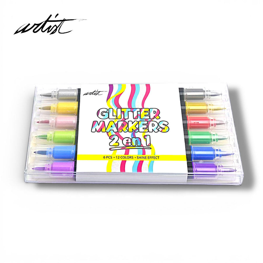 Sets 6 Rotuladores Doble Punta 12 Colores Glitter Shine Roymart