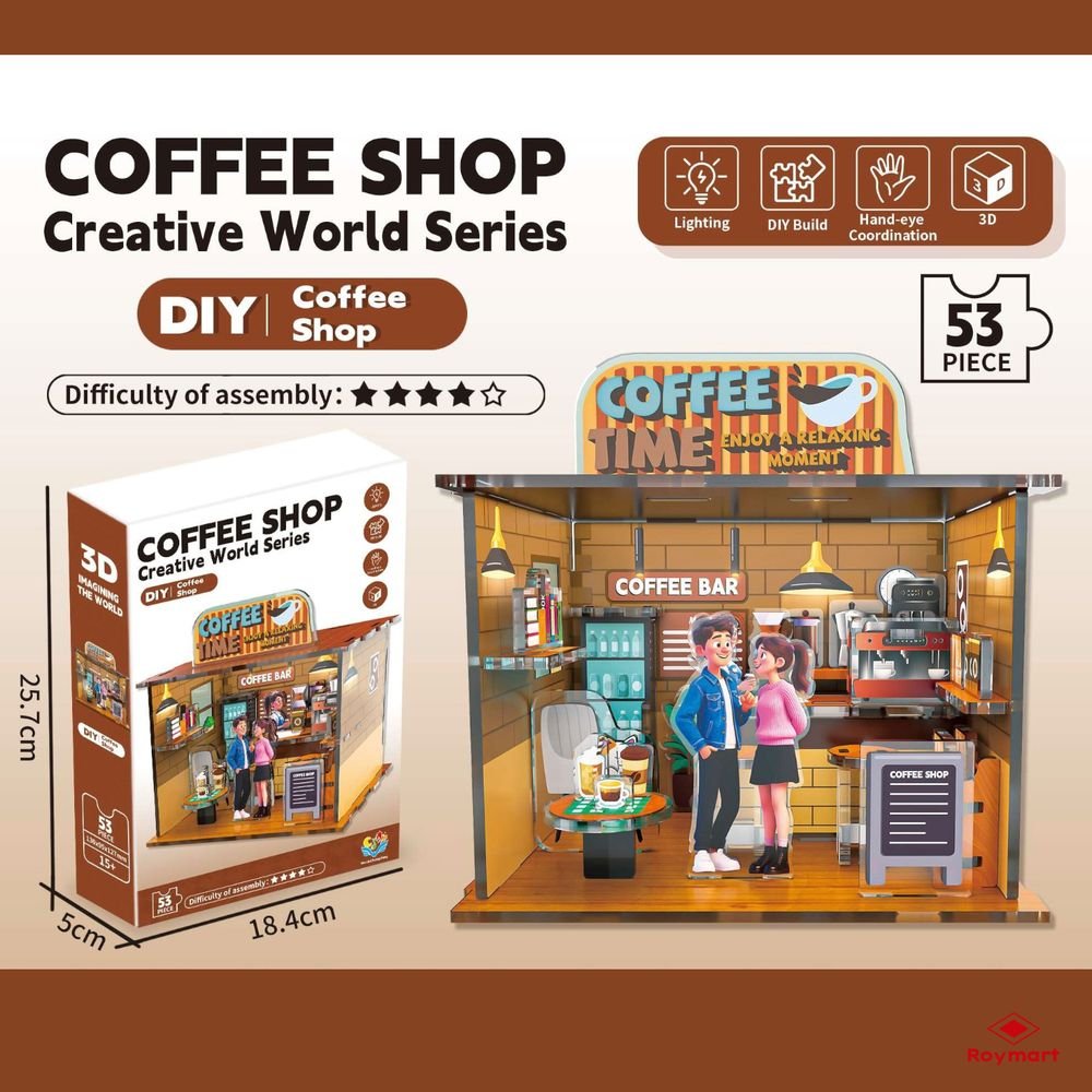 Maqueta madera 3D 53 piezas cafetería con luz Roymart
