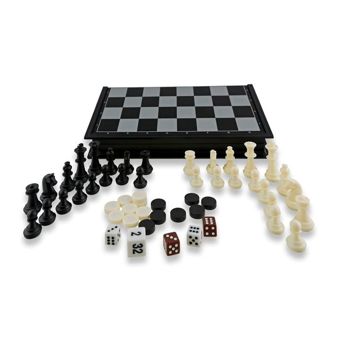 Juego de Mesa 3 en 1 Ajedrez Damas Backgammon Magnético Aquamarine Games