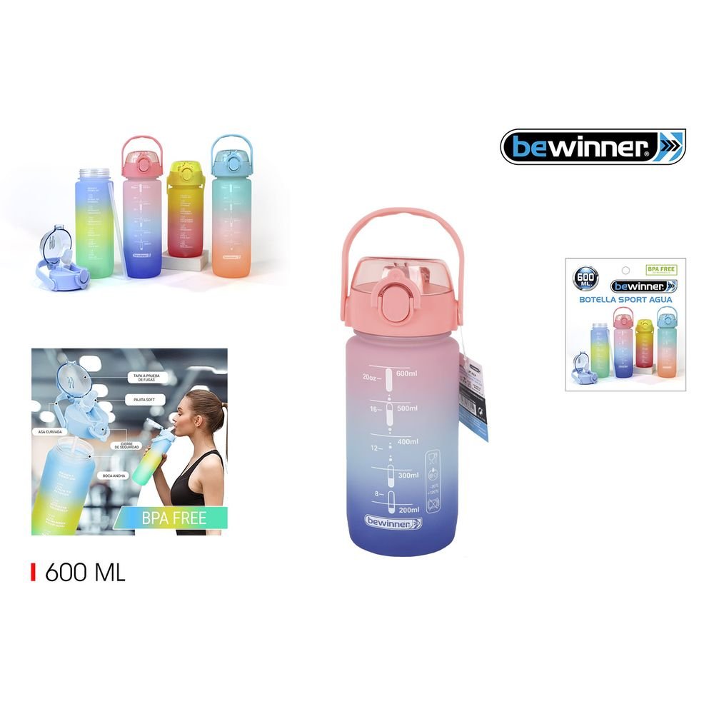 Botella Multicolor Asa Rigida 600ml Bewinner Surtido