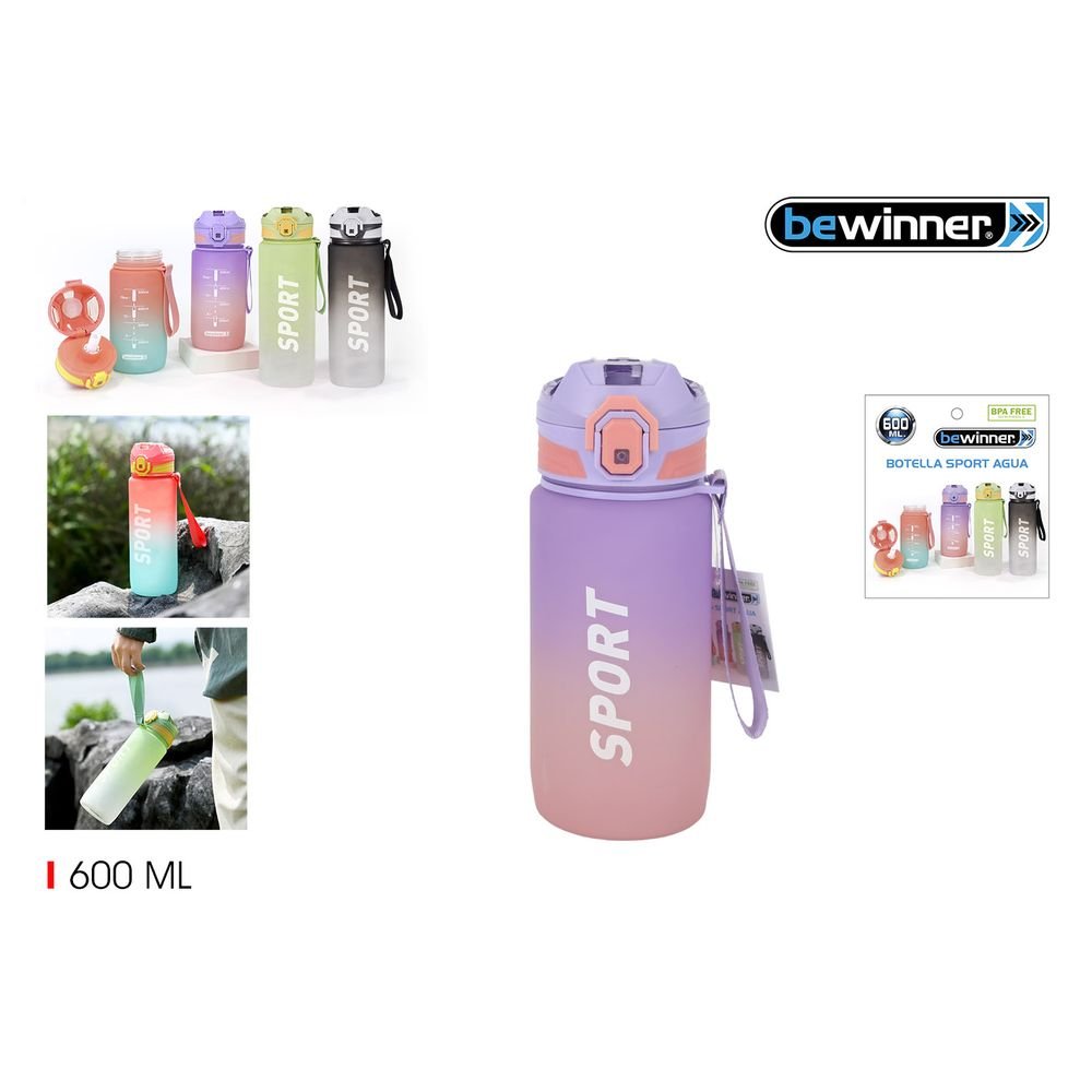 Botella Sport Multicolor Pajita 600ml Bewinner Imagen principal del producto