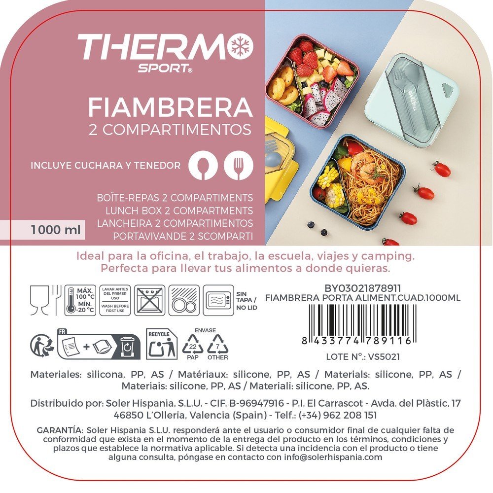 Fiambrera cuadrada 1000ml Thermosport Inde Soler