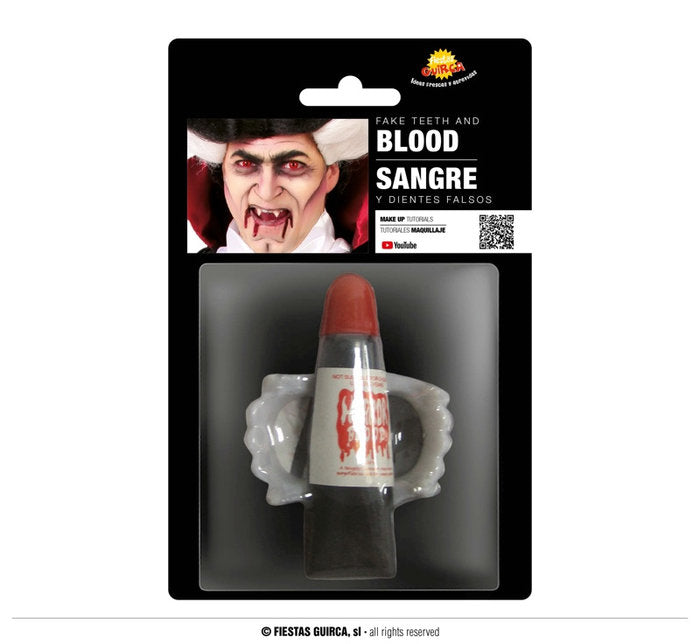SET DIENTES DE VAMPIRO + TUBO SANGRE 15 ML | LA CASA DE LOS DISFRACES | ENVASE 12 UDS. UNIDAD | 8434077130469 Imagen principal del producto