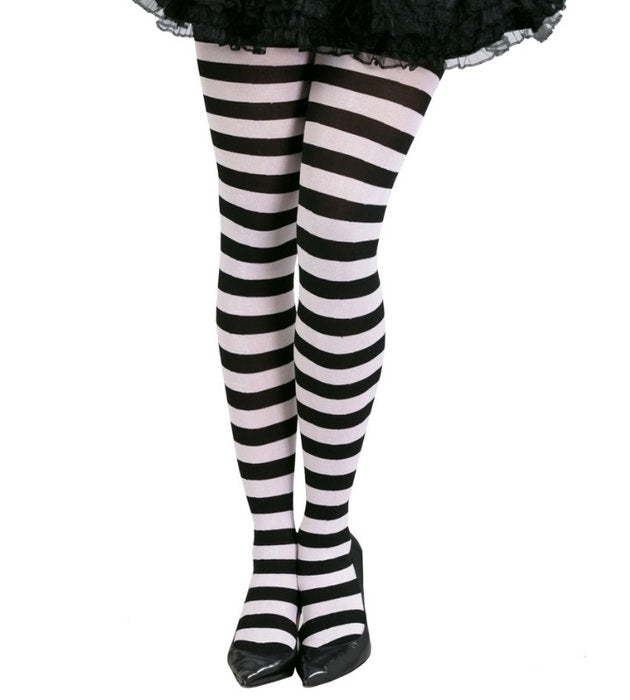 PANTYS RAYAS BLANCAS Y NEGRAS ADULTO TALLA UNICA | LA CASA DE LOS DISFRACES | 1 UNIDAD | 8434077182796 Imagen principal del producto