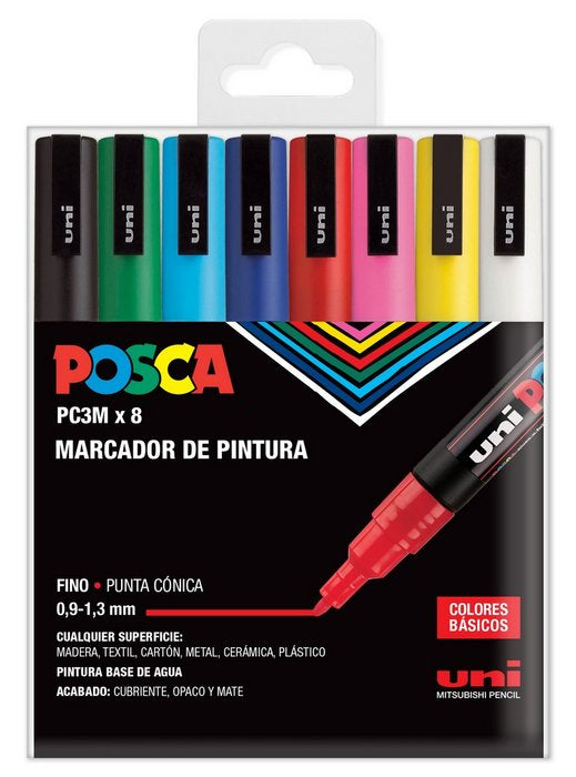 Rotulador Uni Posca Pc3M Estuche 8 Colores Basicos | Posca | Pack 1 Unidades