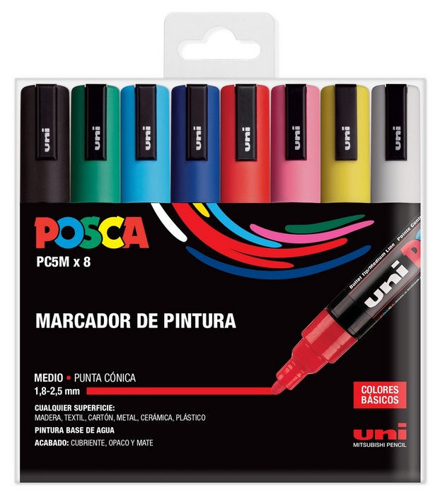 Rotulador Uni Posca Pc5M Estuche 8 Colores Basicos | Posca | Pack 1 Unidades Imagen principal del producto
