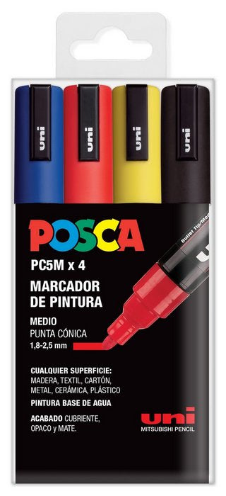 Rotulador Uni Posca Pc-5M Estuche 4 Colores Basicos | Posca | Pack 1 Unidades