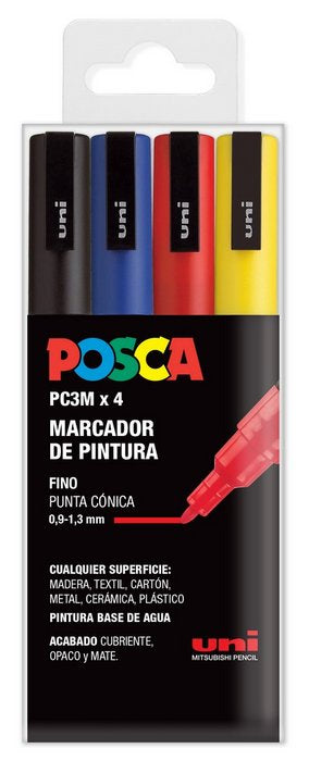 Rotulador Uni Posca Pc-3M Estuche 4 Colores Basicos | Posca | Pack 1 Unidades