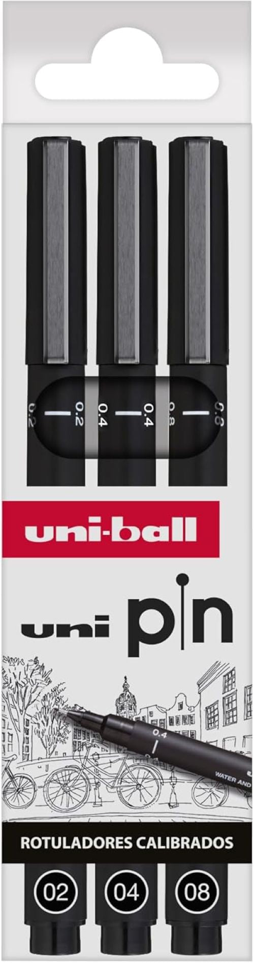 Estuche 3 rotuladores calibrados 0,2mm 0,4mm 0,8mm uni-ball
