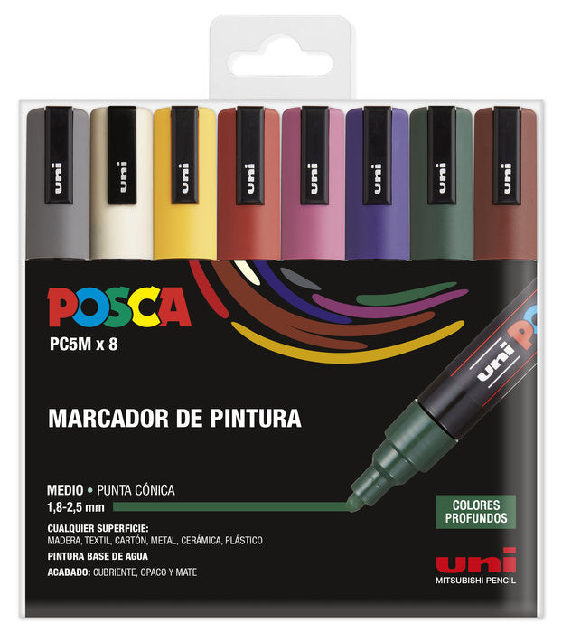 Rotulador Uni Posca Pc-5M Estuche 8 Colores Oscuros | Posca | Pack 1 Unidades Imagen principal del producto