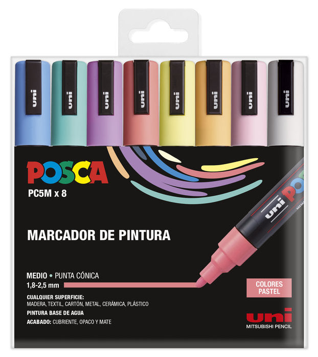 Rotulador Uni Posca Pc-5M Estuche 8 Colores Pastel | Posca | Pack 1 Unidades