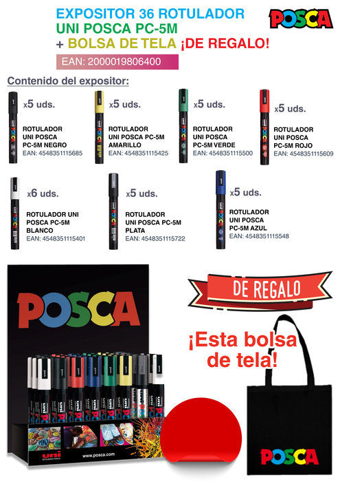 Expositor 36 Rotuladores Uni Posca PC-5M Surtidos