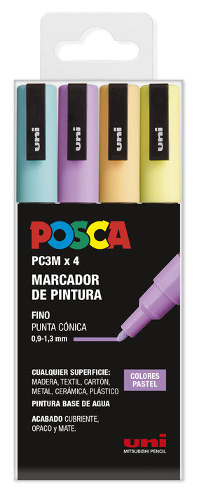 Rotulador Uni Posca Pc-3M 4 Colores Pastel | Posca | Pack 1 Unidades