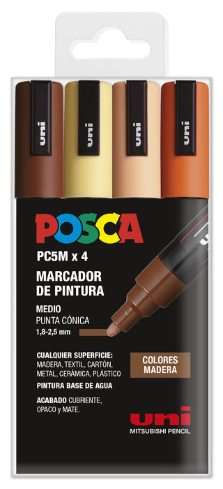 Rotulador Uni Posca Pc-5M 4 Colores Madera | Posca | Pack 1 Unidades