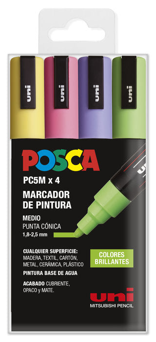 Rotulador Uni Posca Pc-5M 4 Colores Brillantes | Posca | Pack 1 Unidades