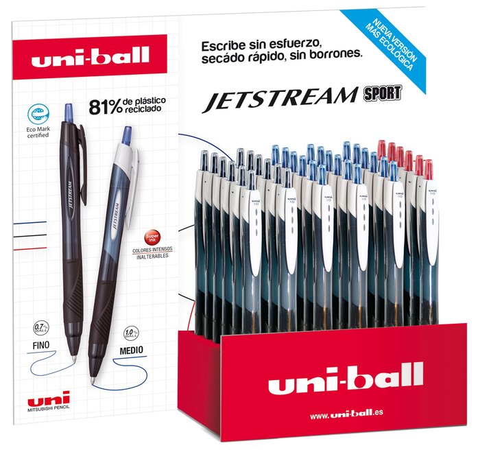 Expositor 36 Bolígrafos Uniball Jetstreams Sport Sxn-150e Marca Uni-Ball