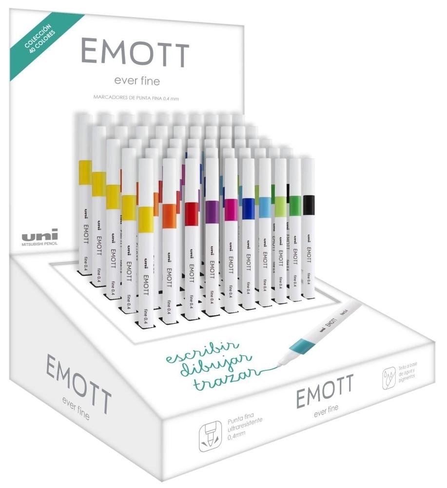 Pack 200 Rotuladores de fibra uni emott punta fina 0,4 mm colores surtidos