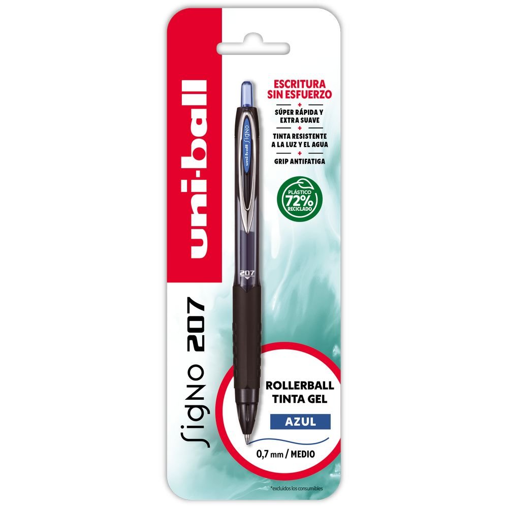 Bolígrafo Uniball Signo 207 Azul Pack 12