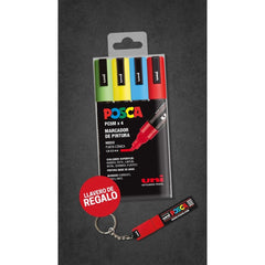 Rotulador Uni Posca Pc-5M 4 Colores + Llavero Regalo | Posca | Pack 1 Unidades