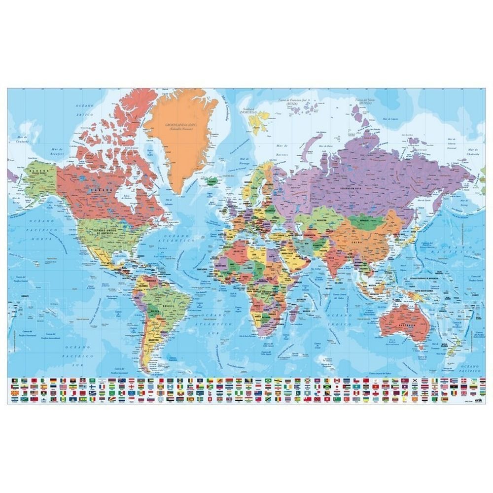 POSTER MAPA MUNDO ES FISICO POLITICO | 1 UNIDADES | (GRUPO ERIK ME) Imagen principal del producto
