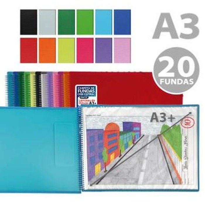 CARPETA ESPIRAL A3 20 FUNDAS HORIZONTAL COLORES SURTIDOS | 1 UNIDADES | (FRAGA)