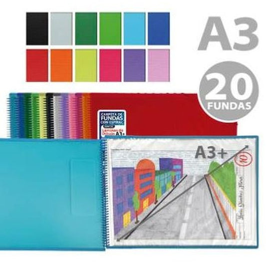 CARPETA ESPIRAL A3 20 FUNDAS HORIZONTAL COLORES SURTIDOS | 1 UNIDADES | (FRAGA)
