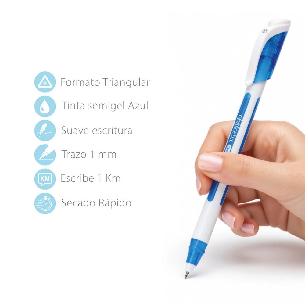 Bote 50 bolígrafos antimicrobial TK1 triangular azul Fraga