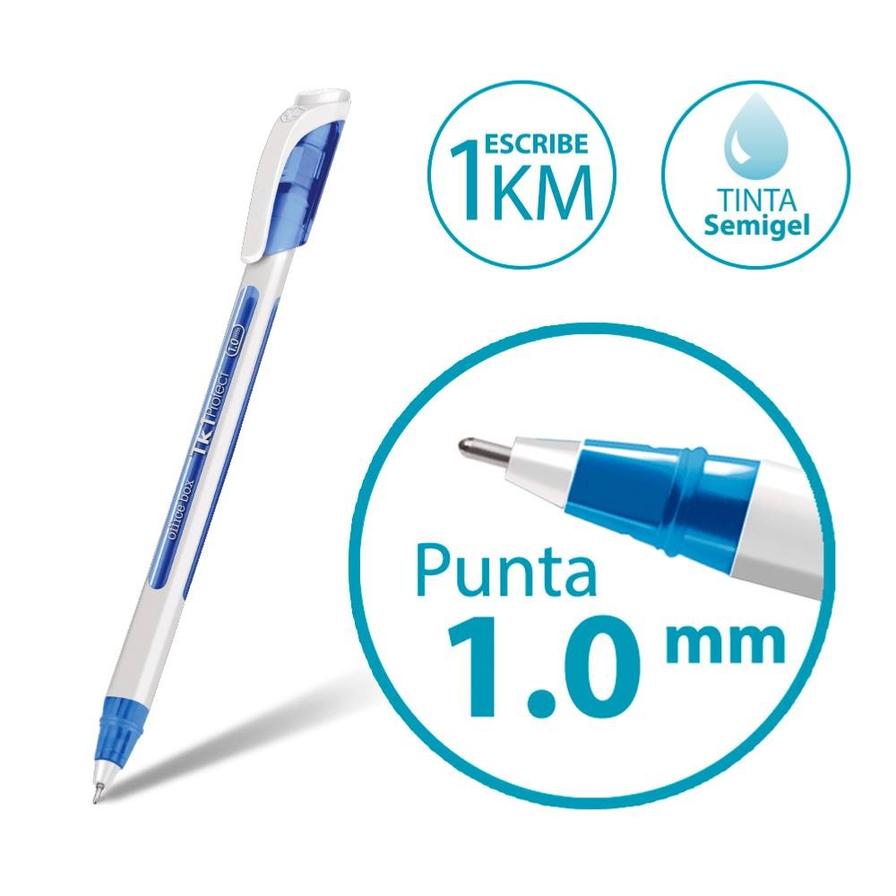Bote 50 bolígrafos antimicrobial TK1 triangular azul Fraga
