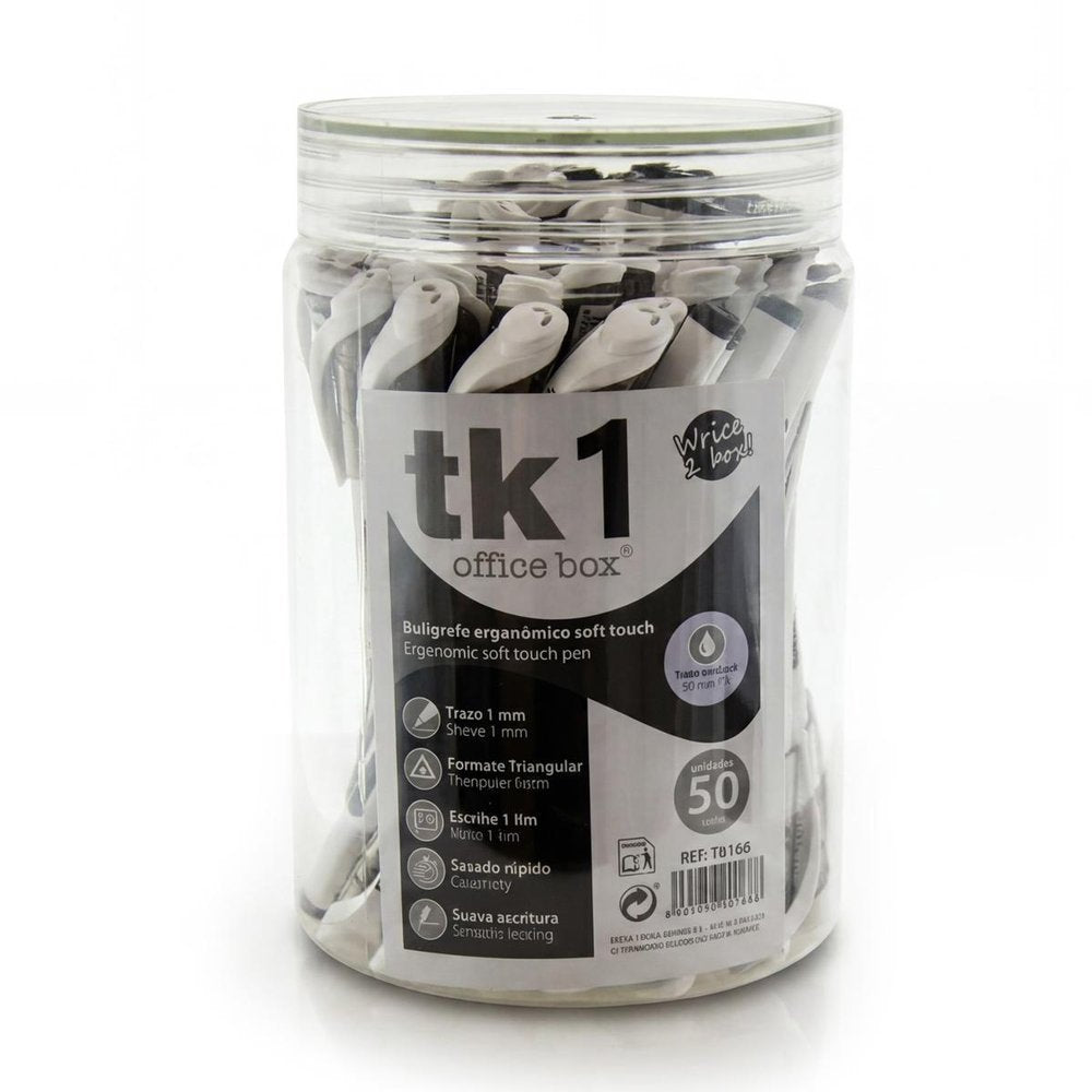 Bote 50 bolígrafos antimicrobial TK1 triangular Fraga