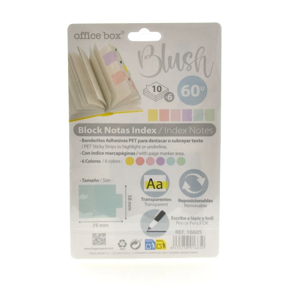 Notas Adhesivas Index Blush Fraga, 60 ud (Pack 10 uds)