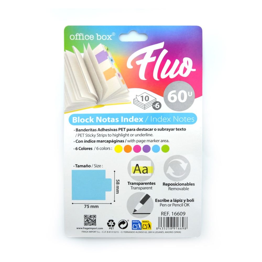 Notas adhesivas index fluorescentes Fraga - pack 60 ud (Pack 10 uds)
