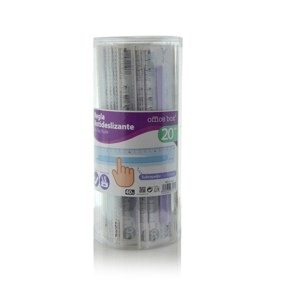 Bote de 40 reglas 20 cm antideslizantes en colores surtidos