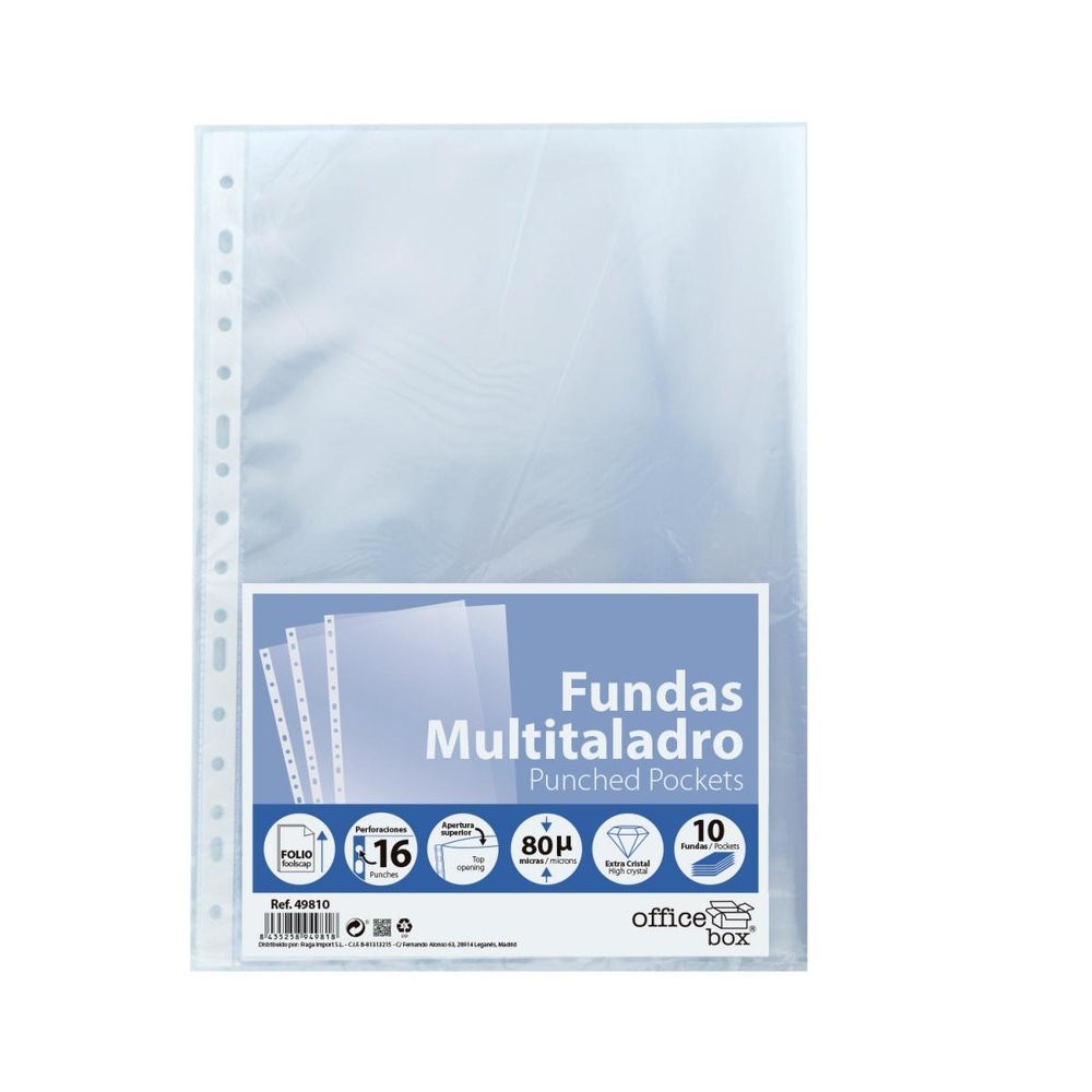Bolsa 10 Fundas Cristal Multitaladro Tamaño Folio FRAGA