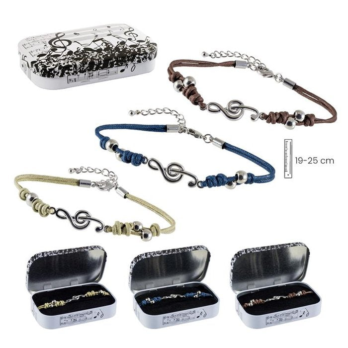 PULSERA CORREA CUERO CLAVE DE SOL METAL PLATEADO SURTIDA | PAPELERIA JAVIER | 1 UNIDAD | 8435266029960 Imagen principal del producto