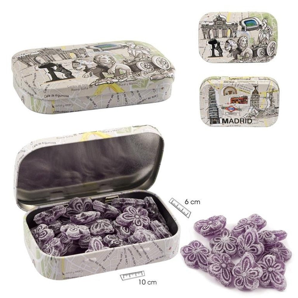 LATA CARAMELOS VIOLETAS MADRID | SOUVENIR JAVIER | 1 UNIDAD | 8435266096498 Imagen principal del producto