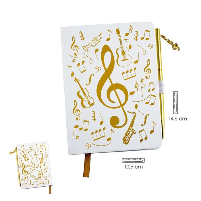 Cuaderno liso Clave de Sol blanca y boligrafo dorado PAPELERIA JAVIER