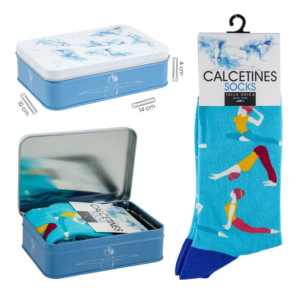 Lata calcetines yoga azul claro 10x8 cm PAPELERIA JAVIER