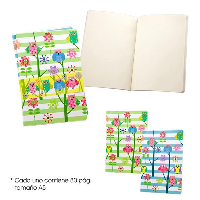 Bloc Notas A5 Figuras Buhos con Flores Set 2 Unidades PAPELERIA JAVIER Imagen principal del producto