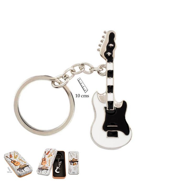 LLAVERO GUITARRA BLANCO Y NEGRO EN LATA | PAPELERIA JAVIER | 1 UNIDAD | 8435266199779 Imagen principal del producto