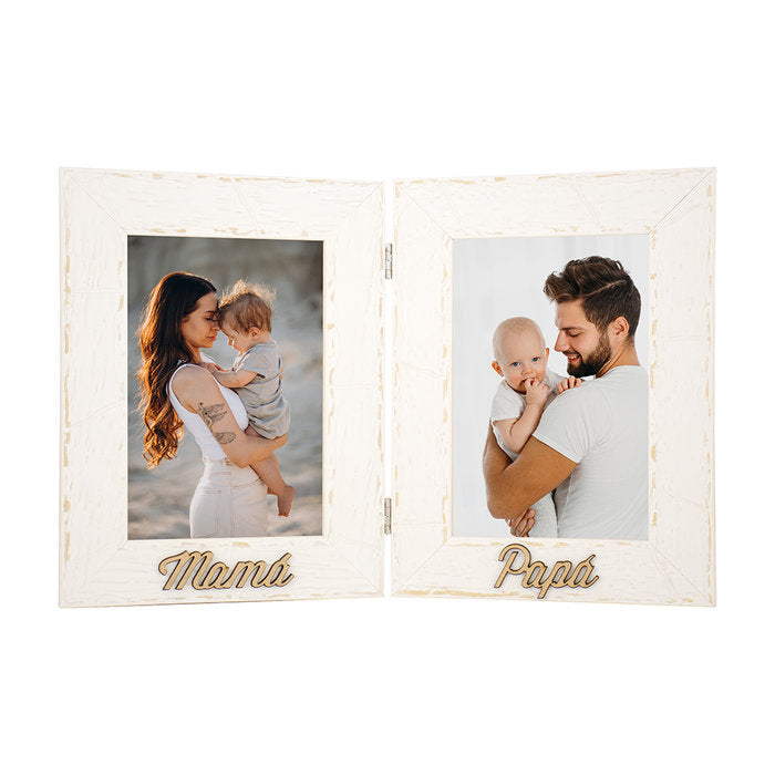 MARCO DE MADERA DOBLE 10X15 CM MAMA PAPA | 1 UNIDADES | (DEMARK)