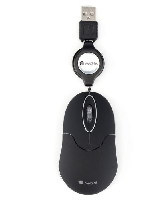 Raton Negro Nano Portátil con Cable Retráctil NGS Lurbe Group