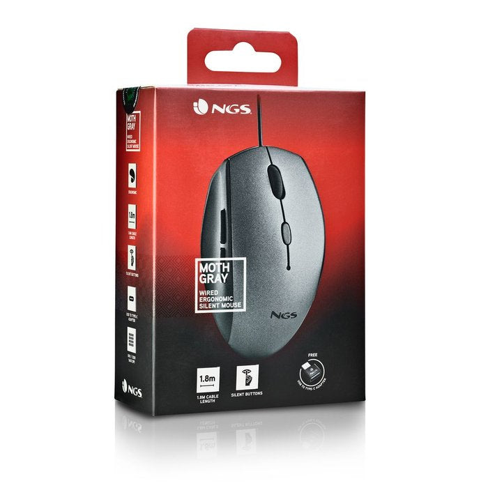 Ratón ergonómico NGS botones silenciosos gris