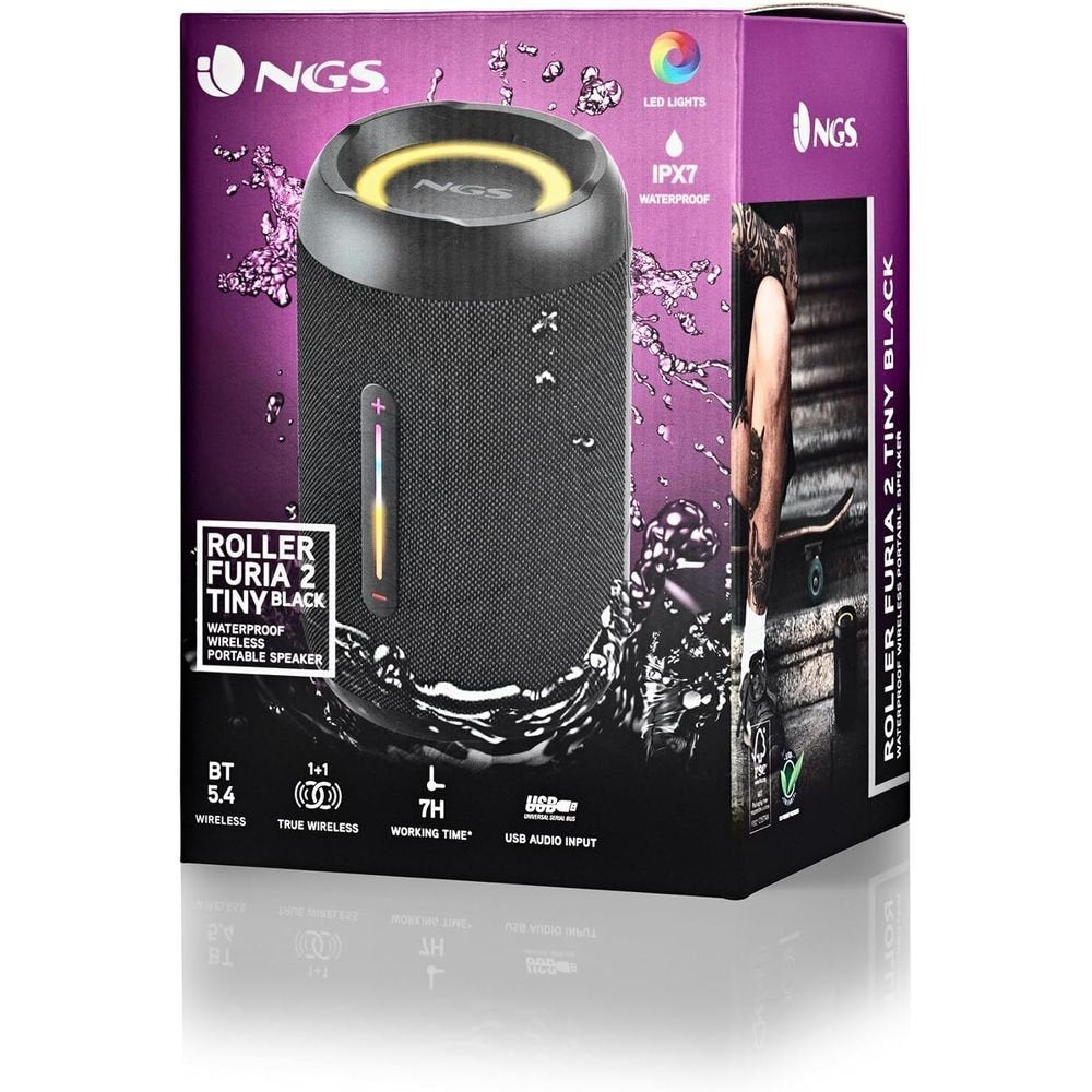 Altavoz portátil Bluetooth luces RGB impermeable negro Lurbe Group S.A. NGS
