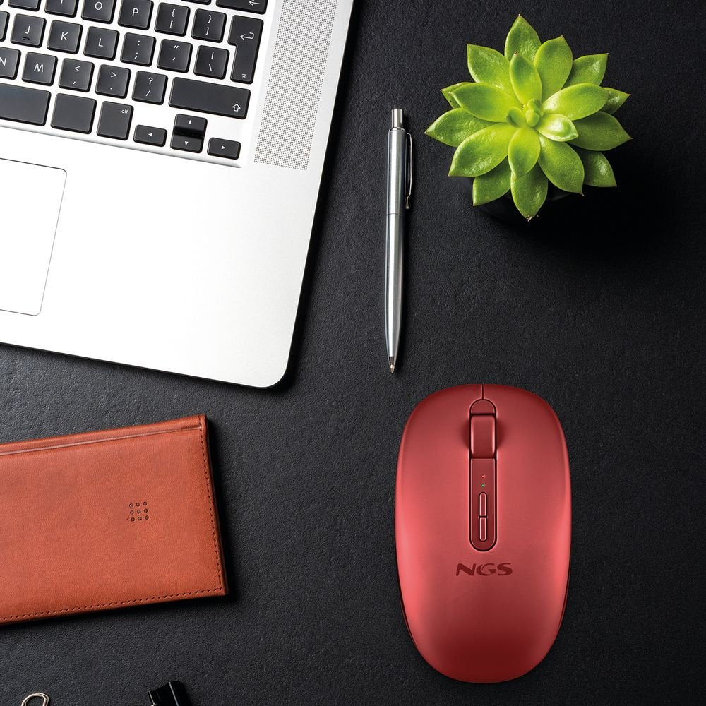 Ratón inalámbrico Bluetooth silencioso ergonómico rojo NGS