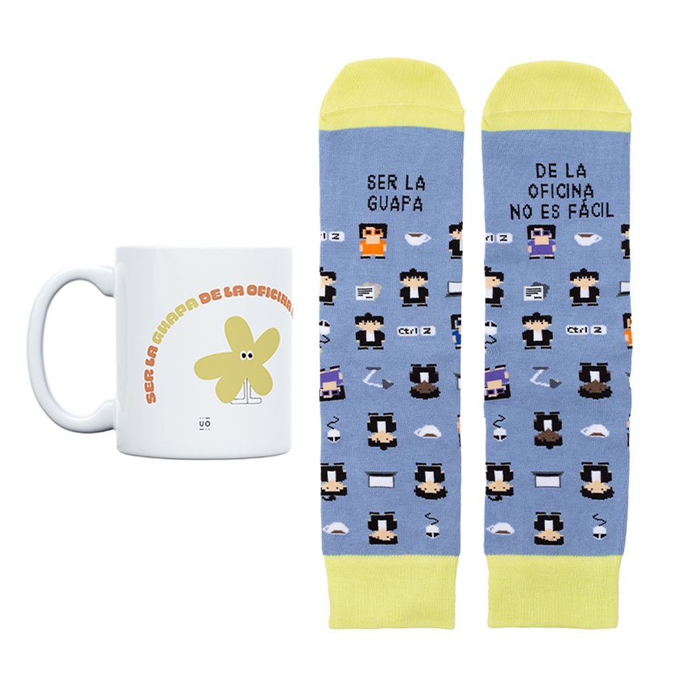 KIT TAZA+CALCETINES SER LA GUAPA LA OFI NO ES FACIL T36-41 | UO | 1 UNIDAD | 8435449370865 Imagen principal del producto