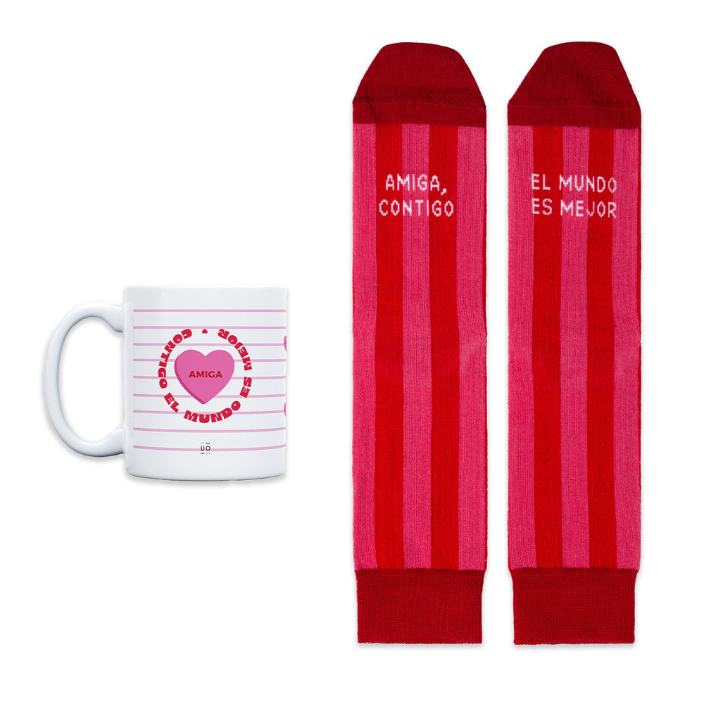 KIT TAZA + CALCETINES AMIGA CONTIGO EL MUNDO ES MEJOR 36-41 | UO | 1 UNIDAD | 8435449379172 Imagen principal del producto